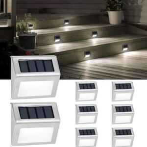8 PCS LED Solar Outdoor Lights Stainless Steel Solar Step Light - Cool-White